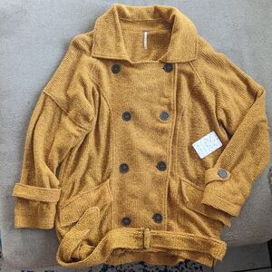 NWT Free People Mustard Double Breasted Peacoat | Size M